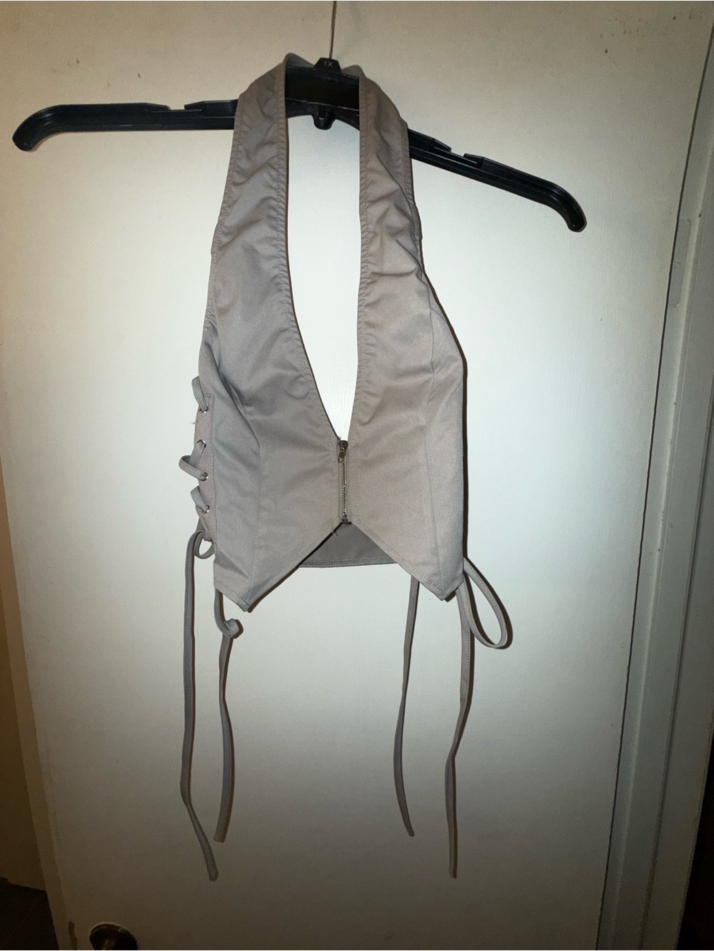 Gray  Halter Lace-Up Crop Vest